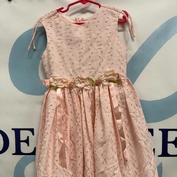 Bonnie Jean Girls, sleeveless, pink dress with flowers on front, size 6 - Picture 1 of 7